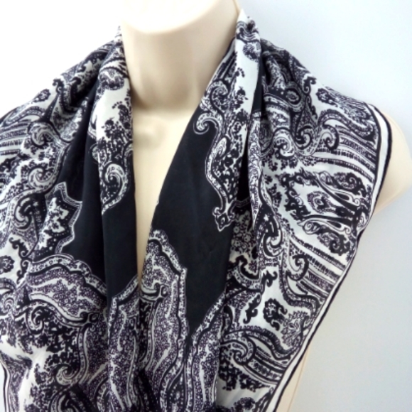 Vintage Paisley Bandanna Square Black White Neck Scarf - Picture 3 of 9